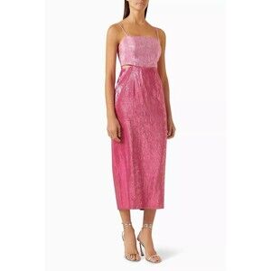 MINKPINK Vida Pink Lurex Metallic Cutout Midi Dress NWT Size M Medium US 6-8